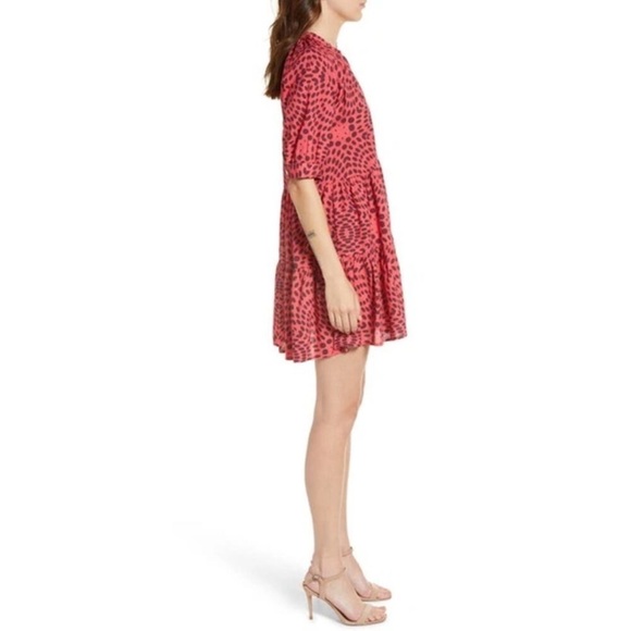 AREA STARS Women’s Size Extra Small Red Black Circle Dot Short Sleeve Mini Dress - Picture 7 of 8